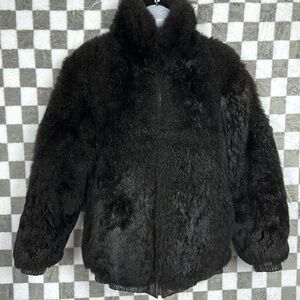 Reversible fur and leather coat Vintage Genuine fur black coat  L/Xl *note